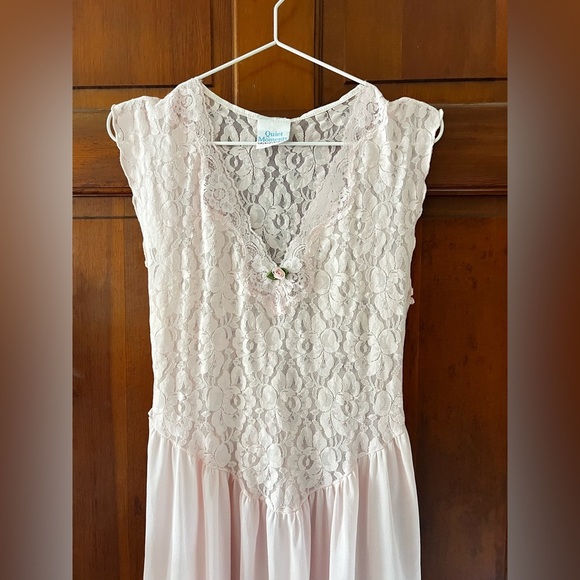 Vintage 80s 90s Quiet Moments Pink Nightgown Midi Dress Sleepwear Slip Lingerie - Picture 10 of 11